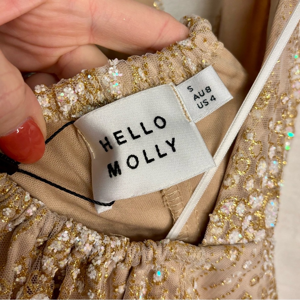 Hello Molly | NWT Gold Sequin Backless Dress Wrap Tie Slit Prom Formal Sexy US 4 - Picture 12 of 13